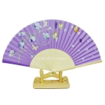 Fächer Handfächer aus Bambus & Baumwolle creme lila violett blau gelb Blumen Schmetterlinge Handarbeit 7292